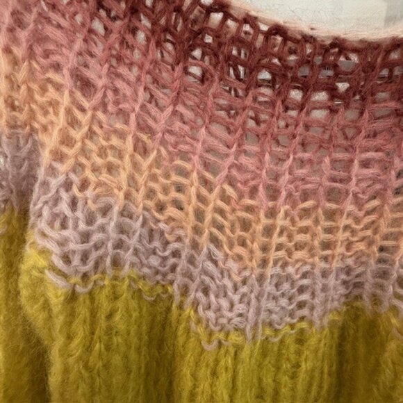 Maiami Mohair Blend Loose Knit Relaxed Fit Pullover in Chartreuse Multi Stripe M - Picture 2 of 6
